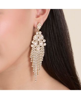 Crystal Fan Drop Earrings in Silver-Tone