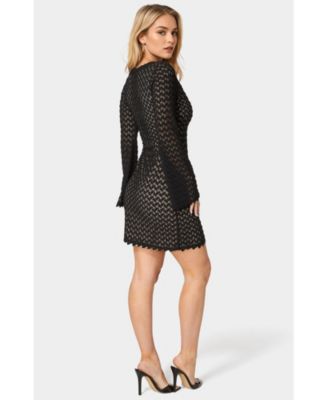Women's Lace Bell Sleeves Keyhole Mini Dress