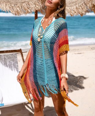 Women's Splash of Sunshine Striped Cover-Up Mini Beach Dress