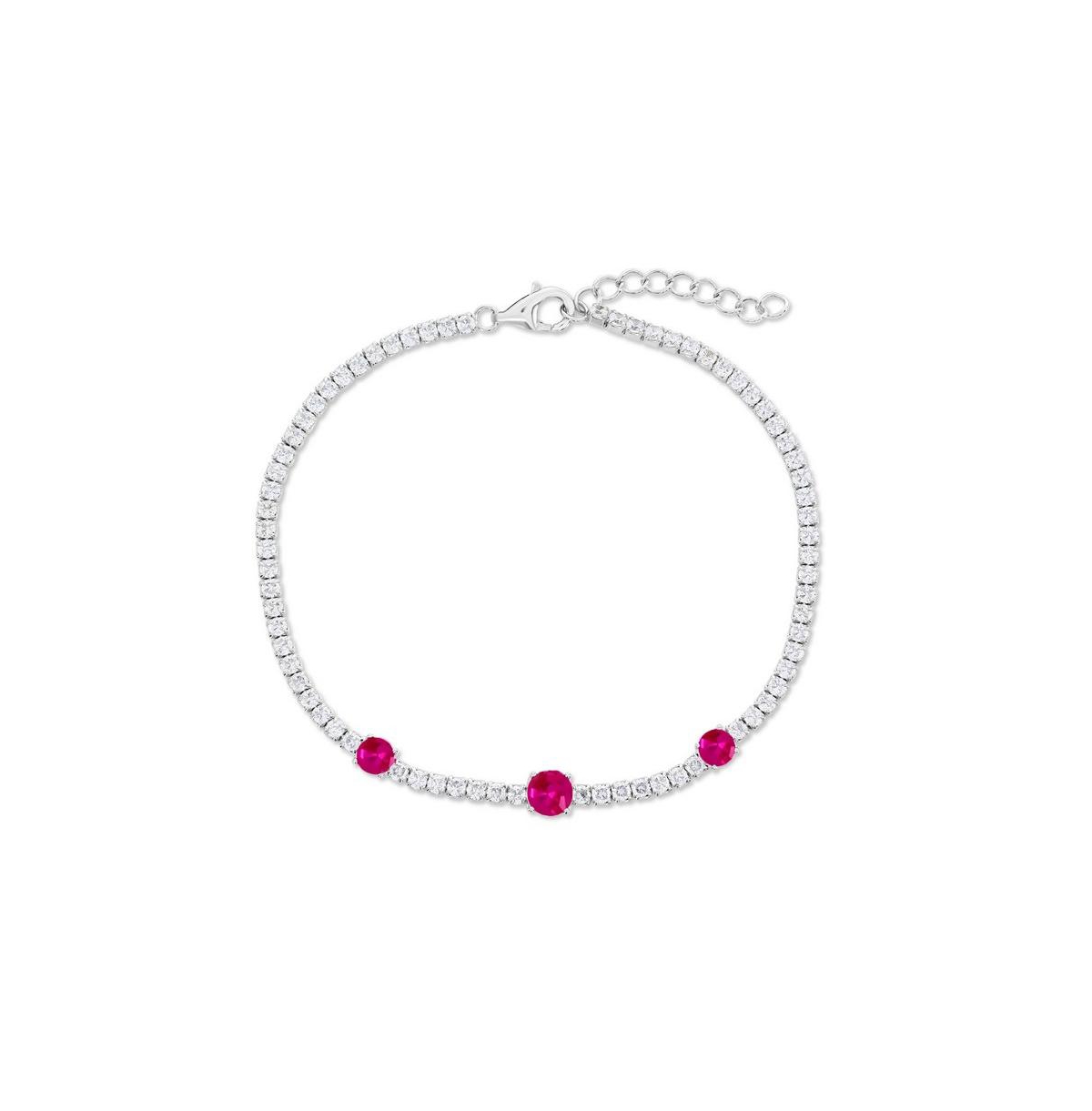Sterling Silver, Round Cz Tennis Bracelet - Ruby