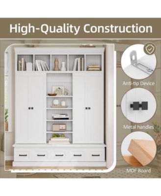 Hall Tree Bench with Cubbies Doors Drawers & Shelves