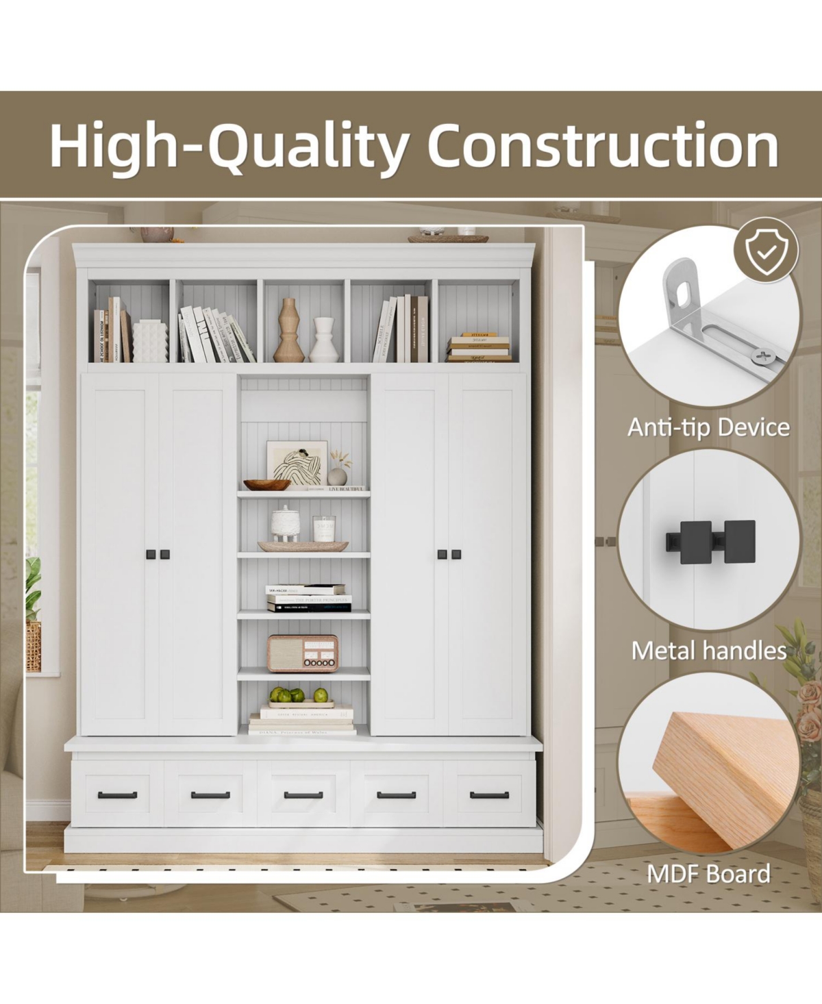 Streamdale Furniture Hall Tree Bench with Cubbies Doors Drawers & Shelves