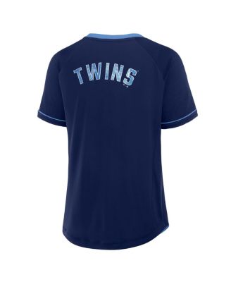 Women's Navy Minnesota Twins Cooperstown Collection League Diva Raglan V-Neck T-Shirt