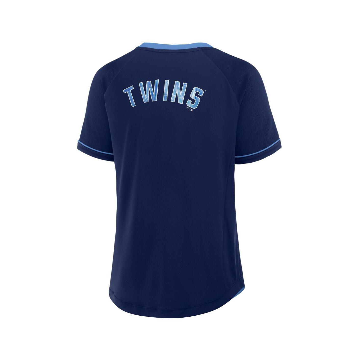 Женская футболка Fanatics Navy Minnesota Twins Cooperstown Collection League Diva Raglan V-Neck — фото 2