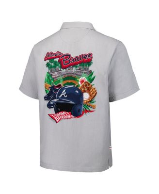 Men's Gray Atlanta Braves Hit and Run Silk Camp Button-Up Shirt