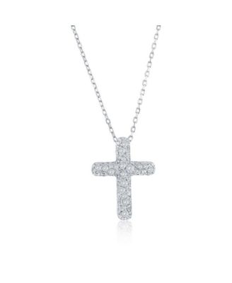 Sterling Silver Pave Cz Cross Necklace