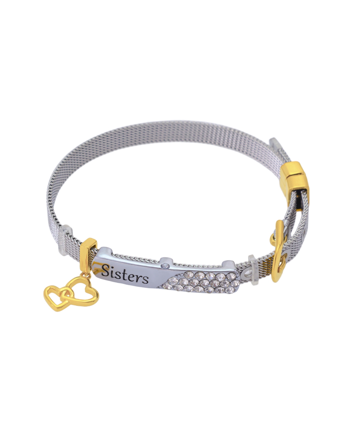 Fine Silver Plated Crystal Sisters Mesh Chain Bracelet - Two-Tone