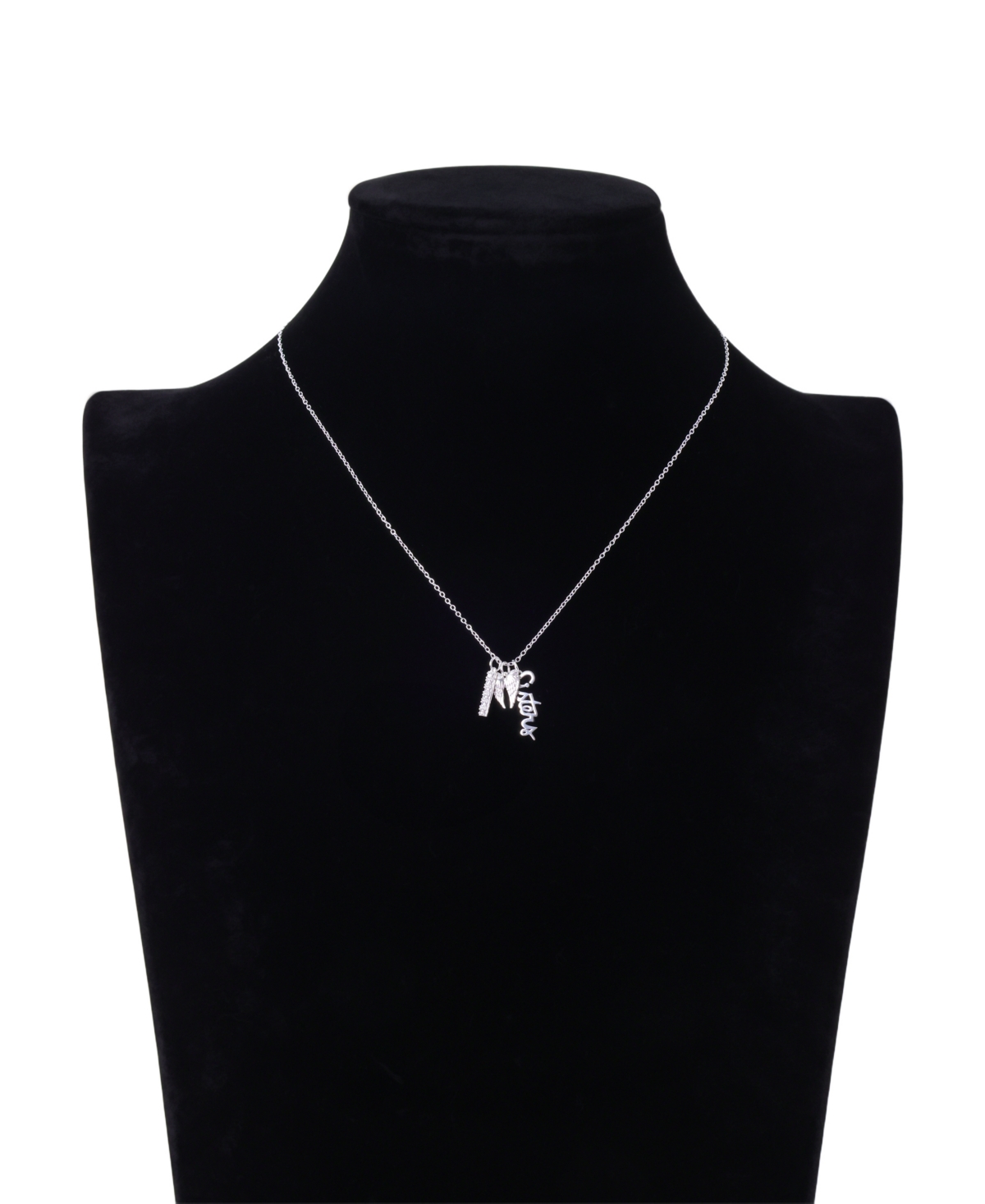 Unwritten Cubic Zirconia Sisters And Angel Wing Short Pendant Charm Necklace In Silver