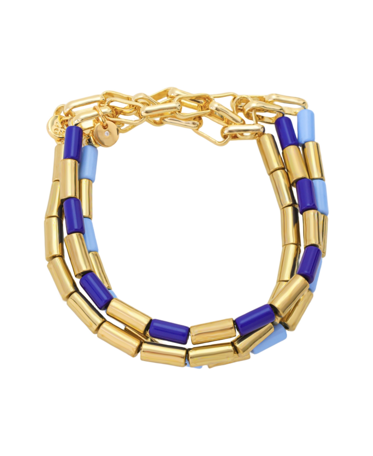 Multi-Strand Beaded Bracelet Set - Dark Blue, Light Blue, Gold