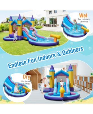 Kids Inflatable Water Slide w/ Slide Splash Pool Water Cannon w/ 735W Blower