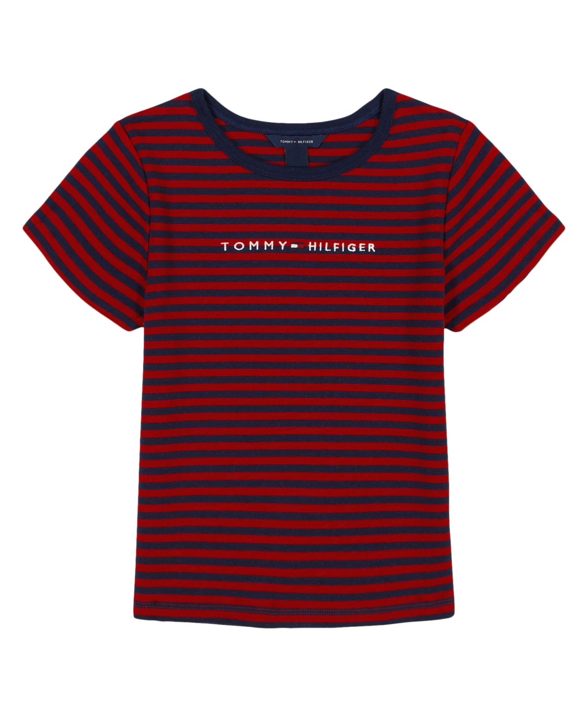 Tommy Hilfiger Big Girls Feeder Stripe Rib Short Sleeve T-shirt In Red