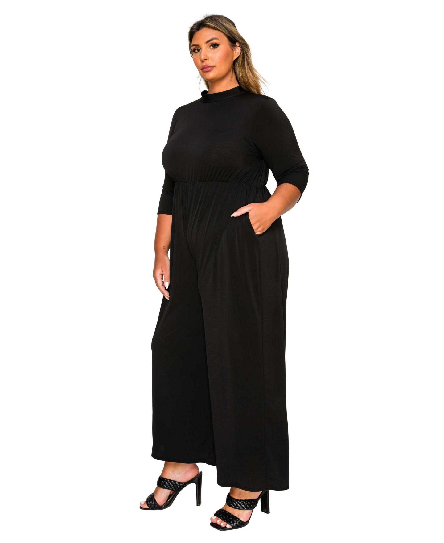 Женский комбинезон L I V D Plus Size Summer Wide Leg Pocket Jumpsuit, цвет: Чёрный — фото 2