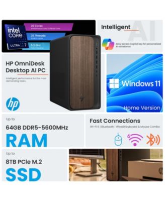 OmniDesk Premium Tower Desktop Intel Core Ultra 7 265 8GB RAM Intel Graphics 512GB SSD Storage Windows 11 Home - Black
