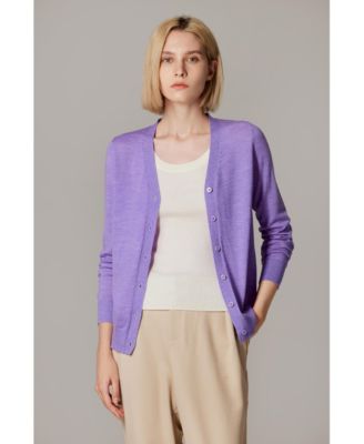Women's Merino Wool Light Weight Cardigan Ultra Soft Fine Gauge V Neck Sweaters