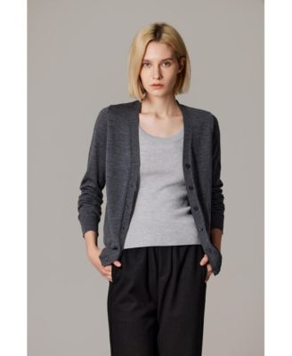 Women's Merino Wool Light Weight Cardigan Ultra Soft Fine Gauge V Neck Sweaters