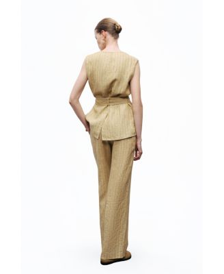 Women's Linen Striped High-Waist Pants