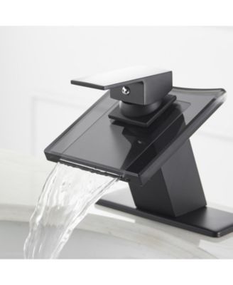 Waterfall Single Hole Single-Handle Low-Arc Bathroom Faucet With Glass Spout In Polished Chrome