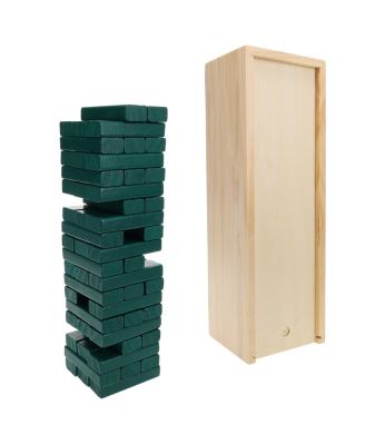 Walnut Stain Wood Blocks Tower Game with Wooden Box, 12 in.