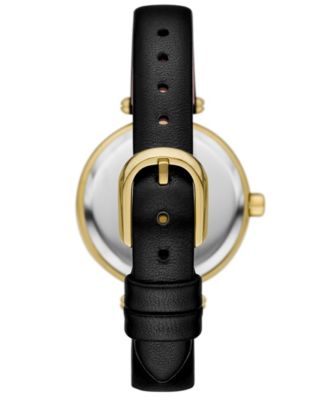 Women's Gracie Round Three-Hand Black Leather Watch, 32mm