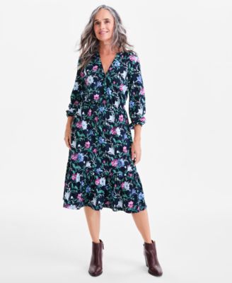 Style & Co - Women's Floral Knit Ruffled-Hem Midi Dress