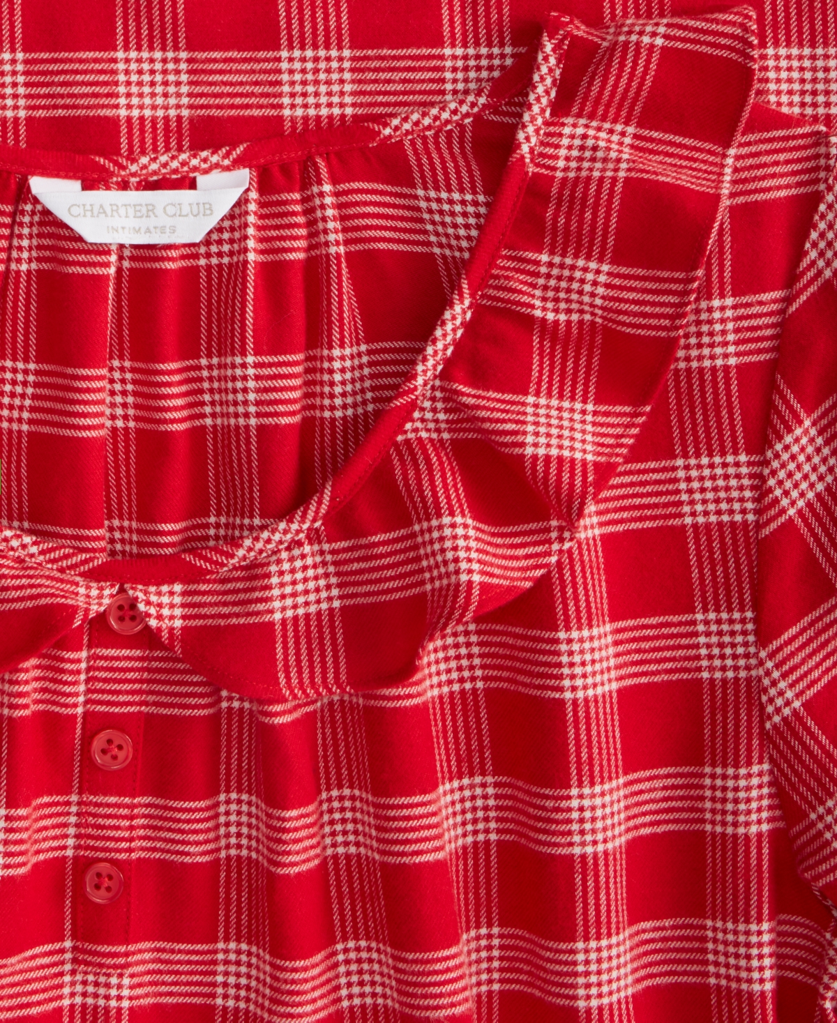 Charter Club Women's Flannel Ruffle-neck Long Sleeve Nightgown In Red