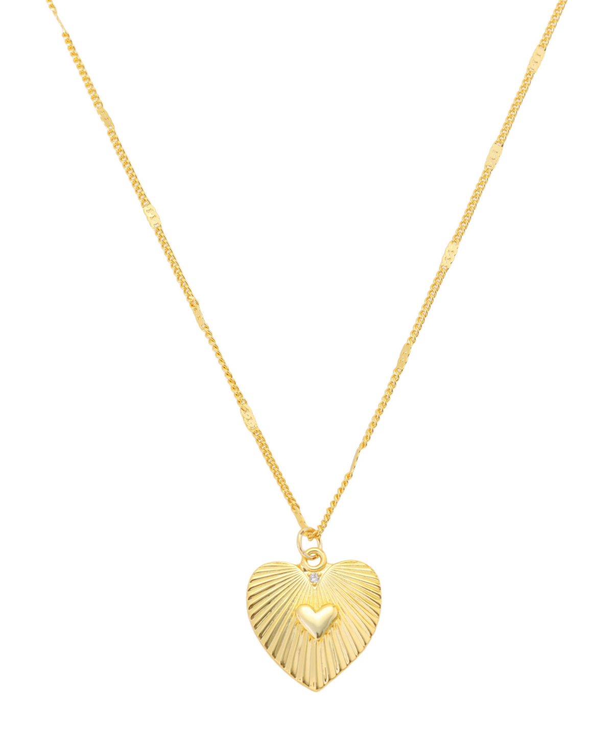 Cubic Zirconia Diamond Cut Heart Pendant Necklace - Gold