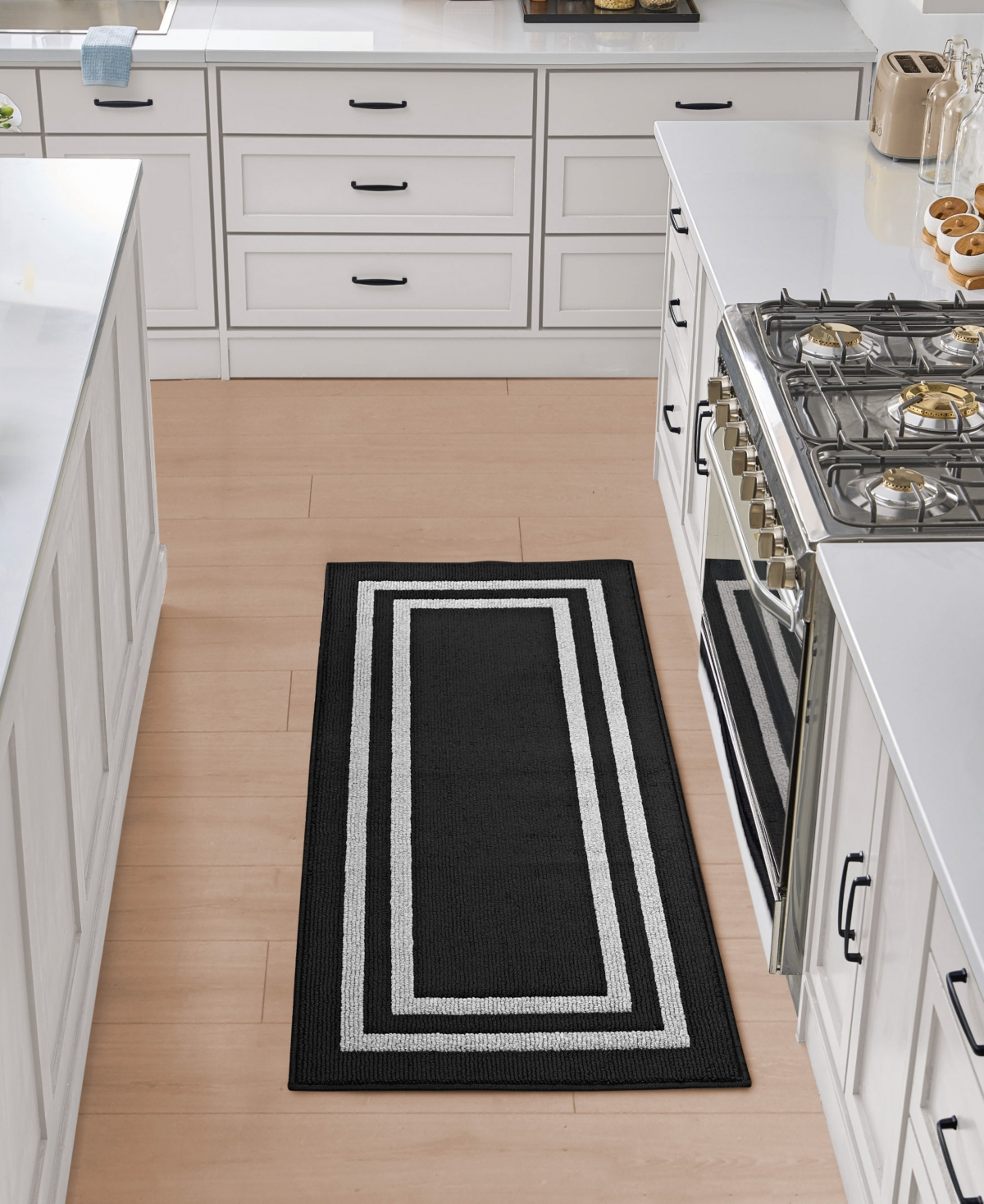 Jean Pierre Double Line Border Tufted - Machine Washable Runner Rug