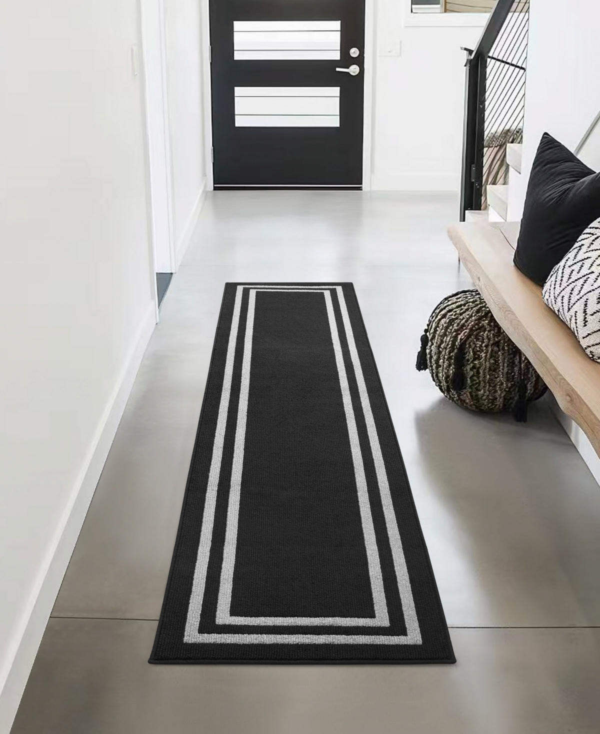 Jean Pierre Double Line Border Tufted - Machine Washable Runner Rug