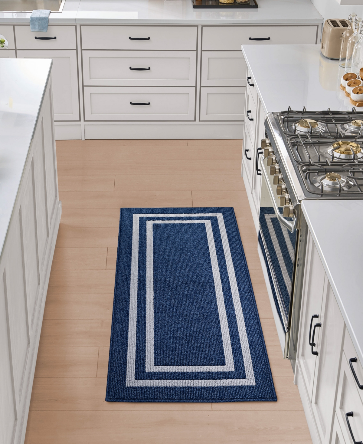 Jean Pierre Double Line Border Tufted - Machine Washable Runner Rug