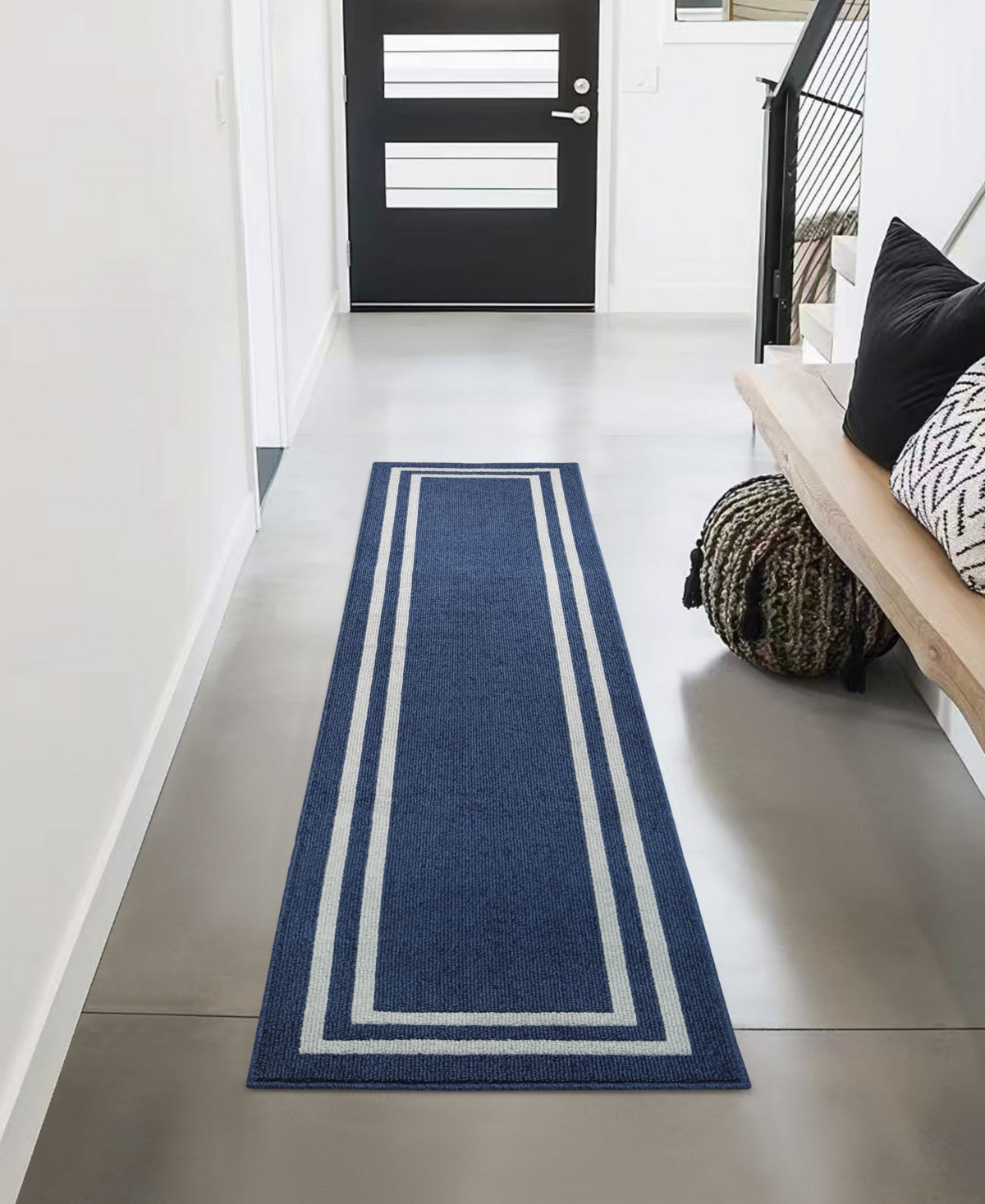 Jean Pierre Double Line Border Tufted - Machine Washable Runner Rug