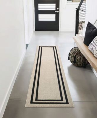 Double Line Border Tufted - Machine Washable Runner Rug, 26" x 96"