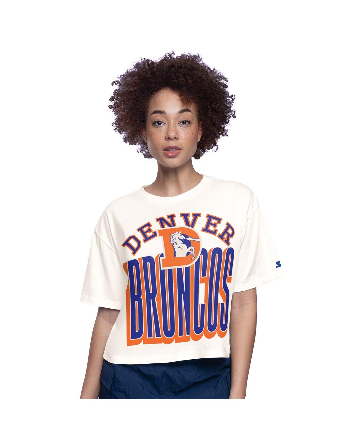 Women's White Denver Broncos Throwback Play the Ball Boxy Cropped T-Shirt - White