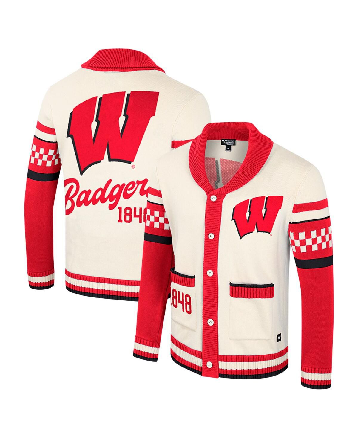 Мужской и женский жаккардовый свитер Wisconsin Badgers Wild Collective кремового цвета на пуговицах для мужчин и женщин