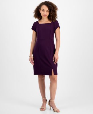 Connected - Petite Square-Neck Short-Sleeve Dress