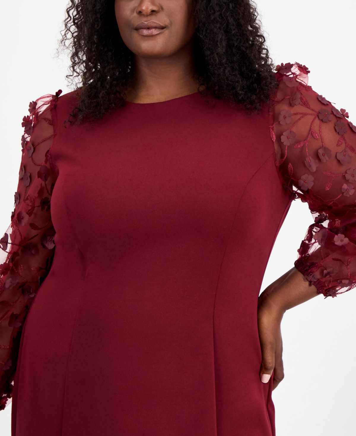 Connected Plus Floral-Applique Sheath Dress