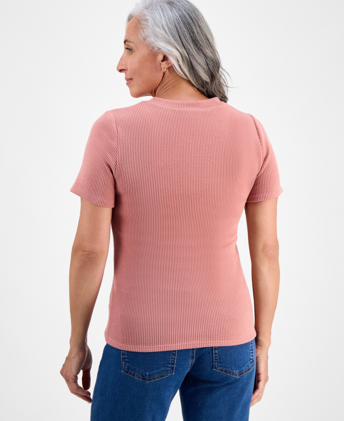 Style & Co Petite Short-sleeve Crewneck Cardigan, Macy's Exclusive In Pink