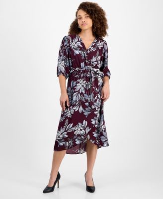 Connected - Petite Printed Wrap Midi Dress