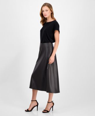 Petite Pull-On Faux-Leather Midi Skirt