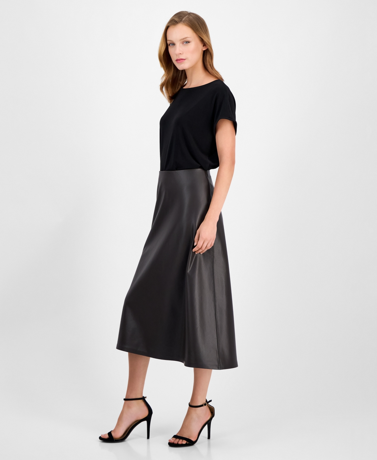 Anne Klein Women's Flared Pull-on Midi Skirt In Gray