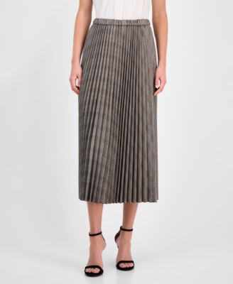 Women's Plaid Pleated Pull-On Midi Skirt