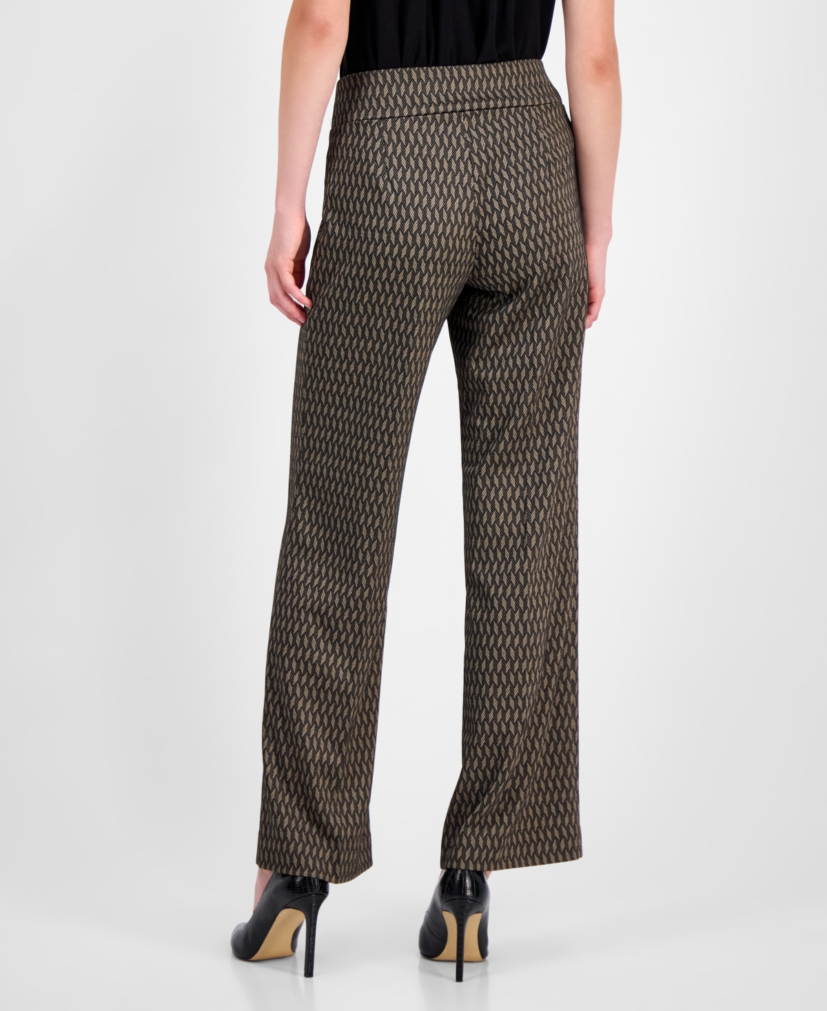Anne Klein Chevron High Waist Pull-on Wide Leg Pants In Gray