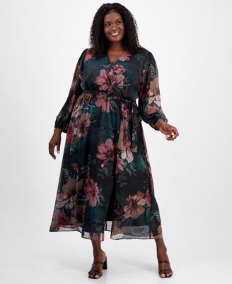 Robbie Bee - Plus Size Floral-Print Faux-Wrap Dress