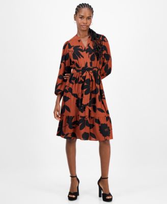 Robbie Bee - Petite Floral-Print Tiered Midi Dress