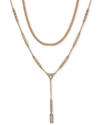 KARL LAGERFELD PARIS - Crystal Geometric Layered Lariat Necklace, 16" + 3" extender