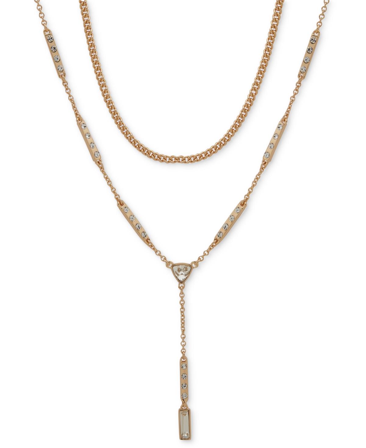 Karl Lagerfeld Crystal Geometric Layered Lariat Necklace, 16" + 3" Extender In White