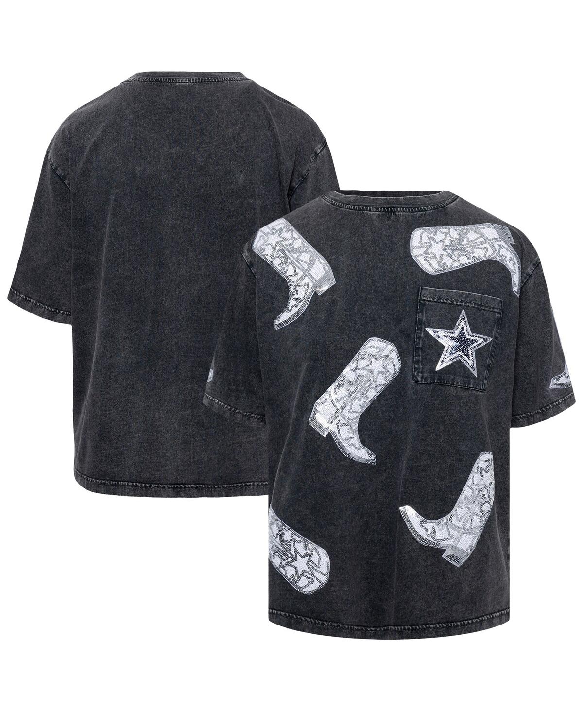 Gameday Couture Women's Gray Dallas Cowboys Cheerleaders Sequin Boots Oversized T-Shirt - Gray