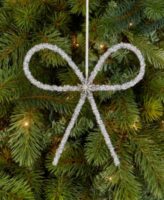 Jeweled Classics Silver-Tone Glitter Bow Ornament, Macy's Exclusive