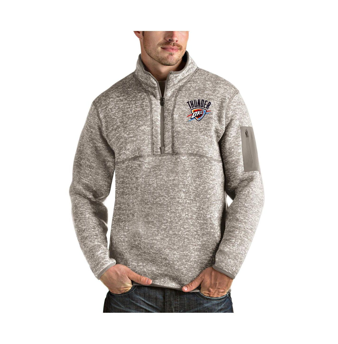 Мужская куртка Antigua Natural Oklahoma City Thunder Fortune Quarter-Zip Pullover — фото 1