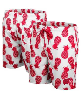 Colosseum - Men's White/Red Wisconsin Badgers Pineapple Swim Shorts