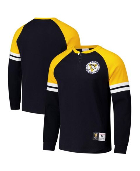 Мужская футболка Mitchell & Ness Black Pittsburgh Penguins Thermal Henley Long Sleeve